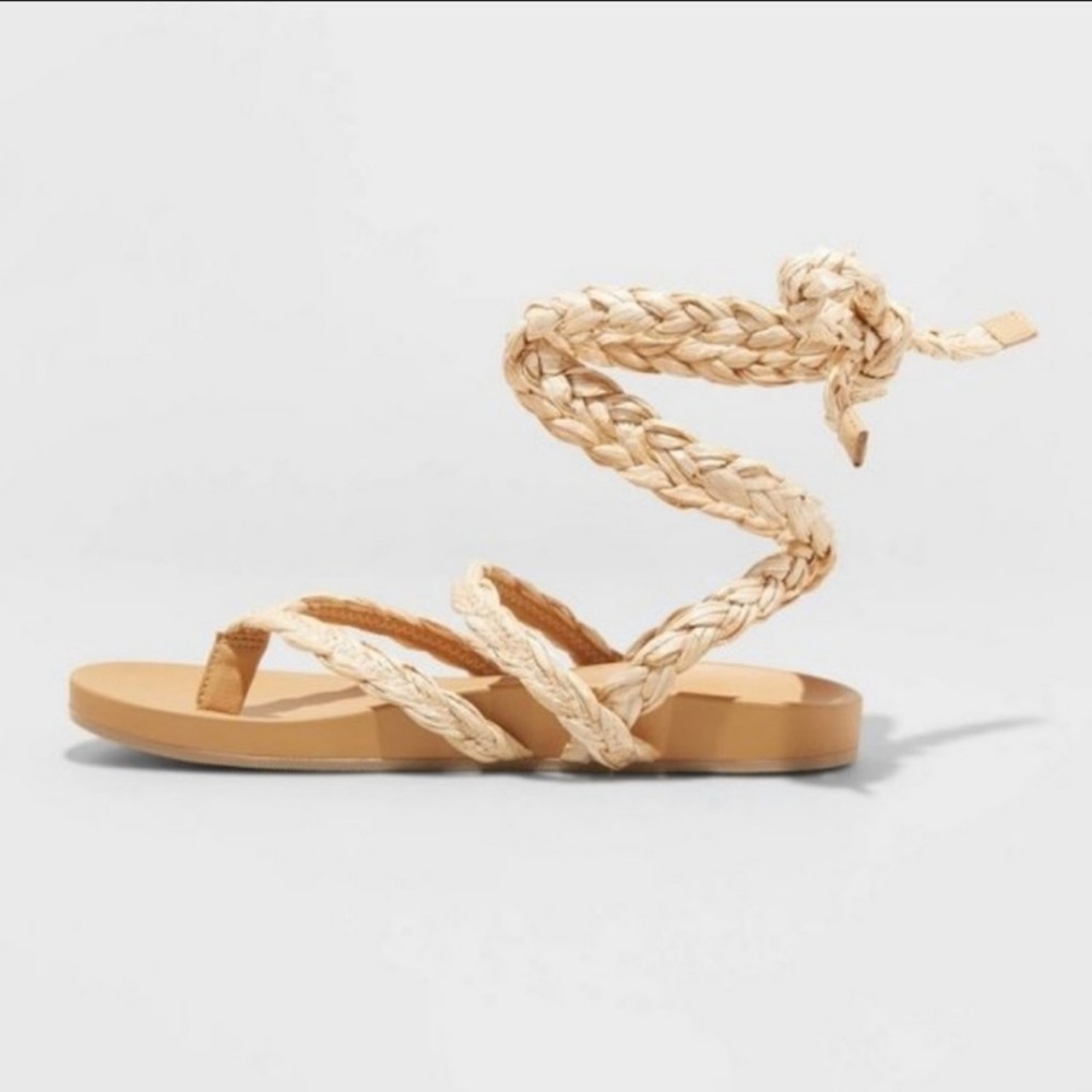 Universal Thread- Ria Raffia Lace up wrap around sandals - Picture 3 of 8